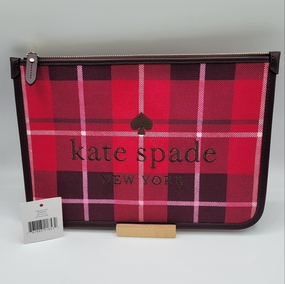 Kate Spade Large Zip Pouch Ella Classic Plaid - Picture 3 of 7